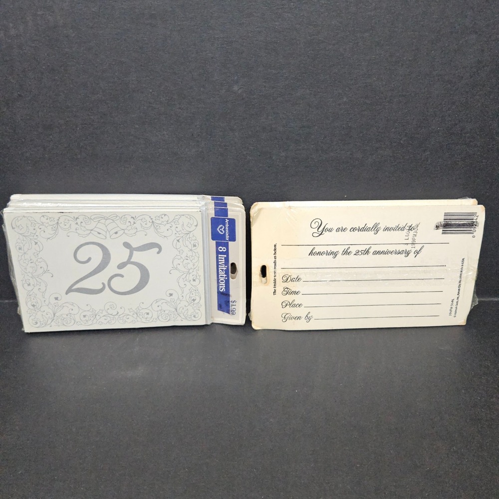 Ambassador 25th Anniversary Invitations Lot of 5 Packs 40 Total Silver White